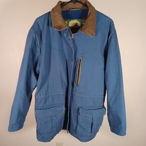 Cabelas Blue Canvas Aztec Fleece Lined Heavy Canvas Field Barn Chore Coat Womens